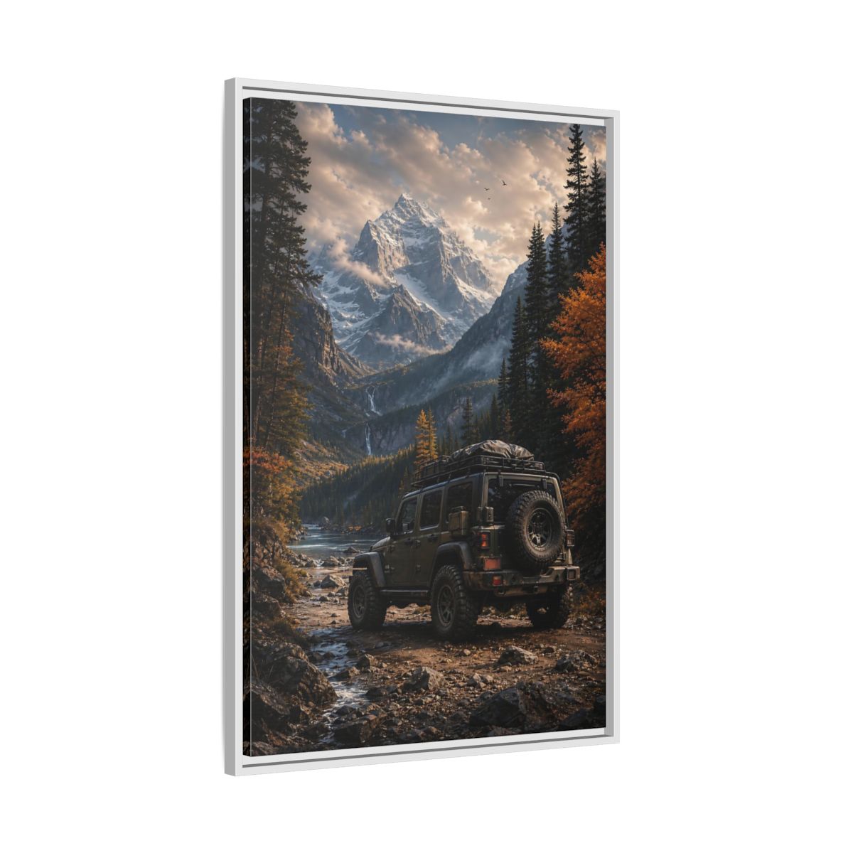 Nature Mountain Vehicle Autumn Drive Framed Canvas Wall Art - Living Room, Above Sofa shown as canvas wall art
