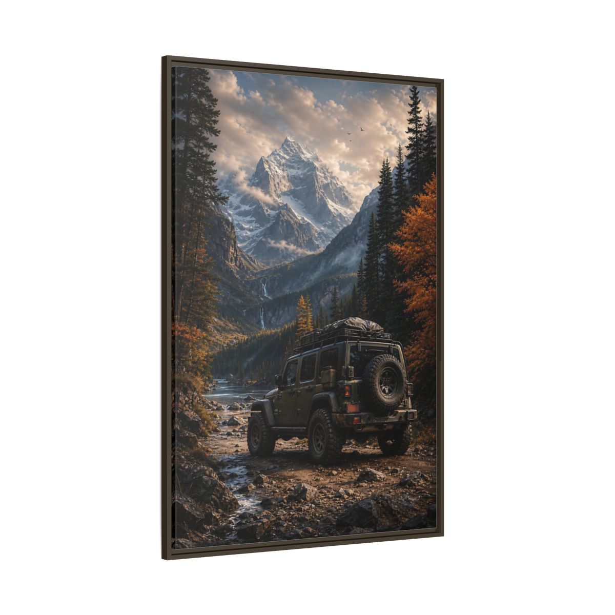 Nature Mountain Vehicle Autumn Drive Framed Canvas Wall Art - Living Room, Above Sofa shown as canvas wall art
