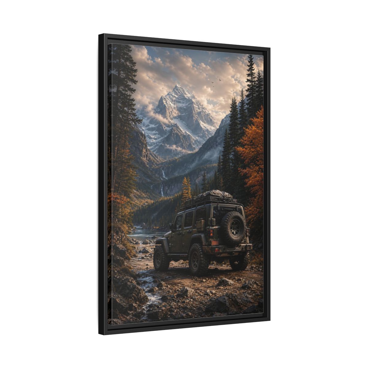 Nature Mountain Vehicle Autumn Drive Framed Canvas Wall Art - Living Room, Above Sofa shown as canvas wall art