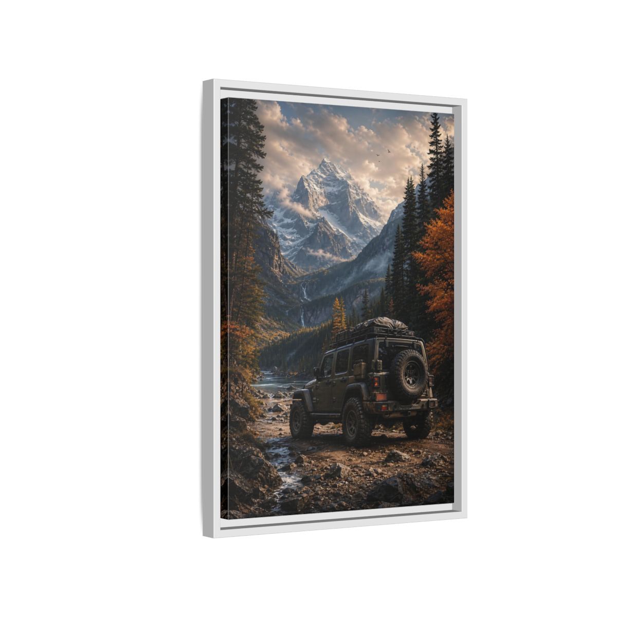 Nature Mountain Vehicle Autumn Drive Framed Canvas Wall Art - Living Room, Above Sofa shown as canvas wall art