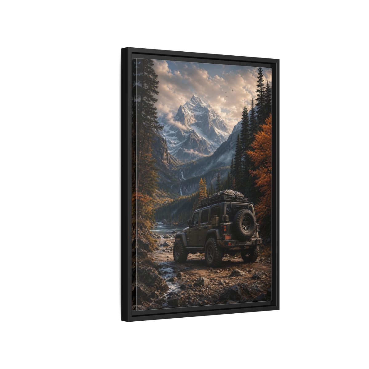Nature Mountain Vehicle Autumn Drive Framed Canvas Wall Art - Living Room, Above Sofa shown as canvas wall art