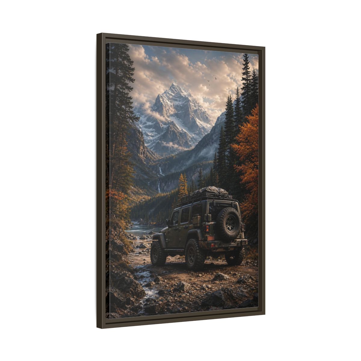 Nature Mountain Vehicle Autumn Drive Framed Canvas Wall Art - Living Room, Above Sofa shown as canvas wall art