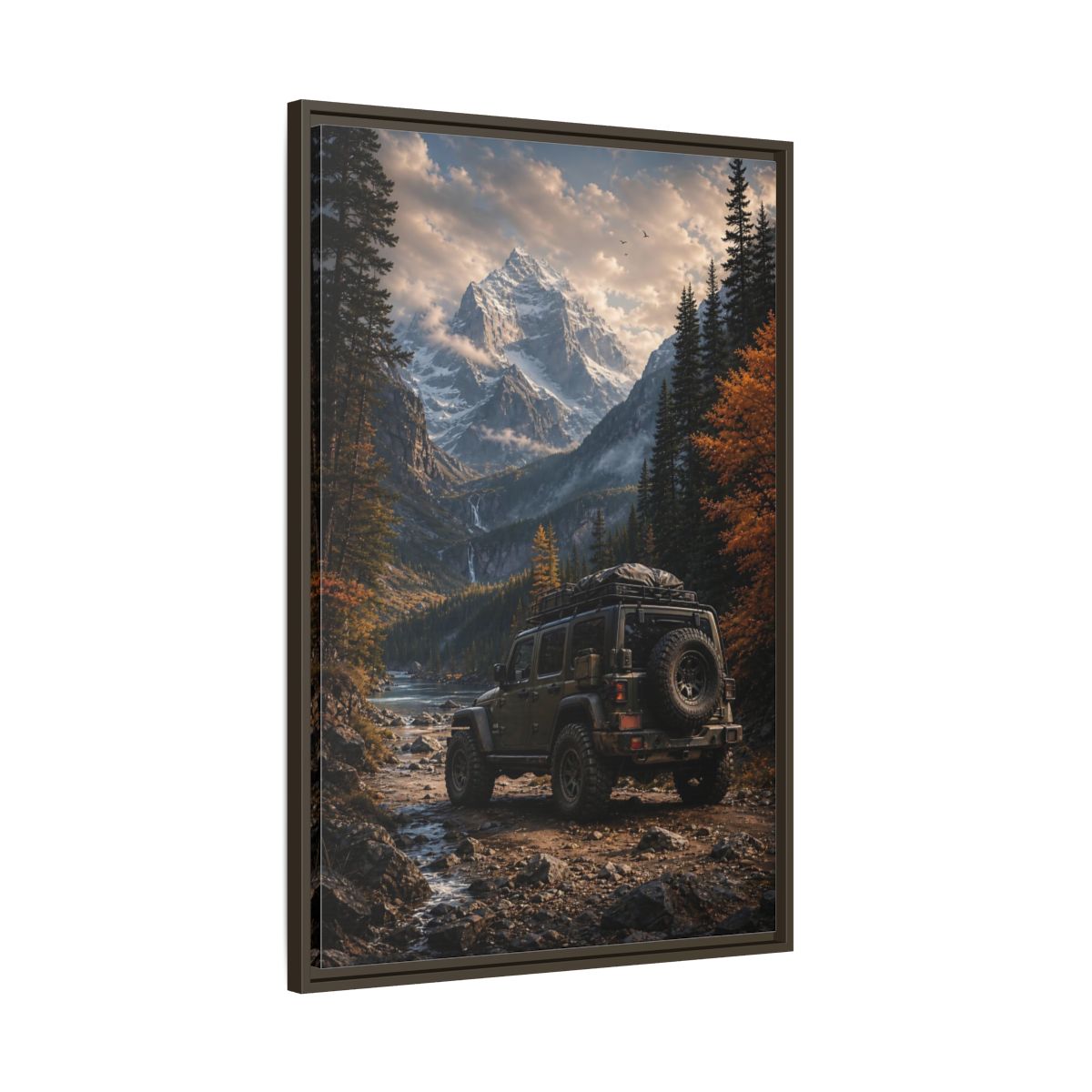 Nature Mountain Vehicle Autumn Drive Framed Canvas Wall Art - Living Room, Above Sofa shown as canvas wall art