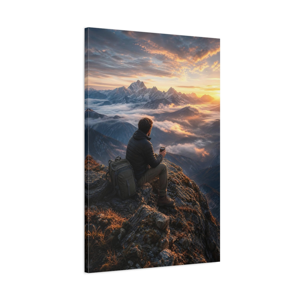 Nature Mountain Vista Sunset Canvas Wall Art Print - Living Room Above Console Table Warm Tones shown as canvas wall art