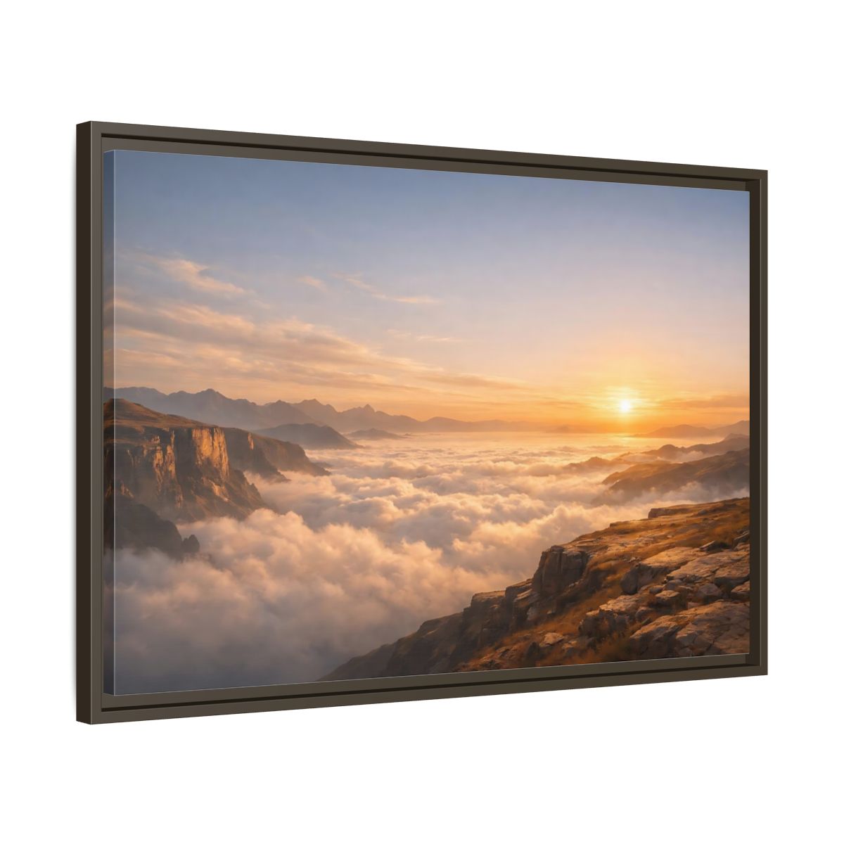 Side Mockup 11. Nature Mountain Vista Orange Blue Landscape shown as stretched canvas wall art