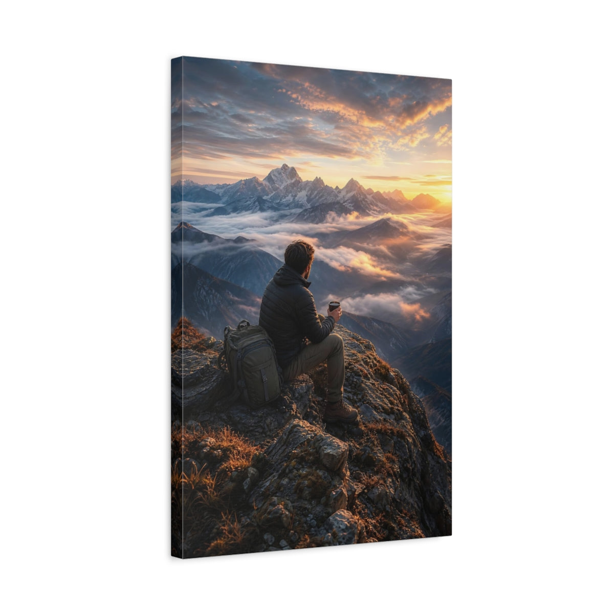 Nature Mountain Vista Sunset Canvas Wall Art Print - Living Room Above Console Table Warm Tones shown as canvas wall art