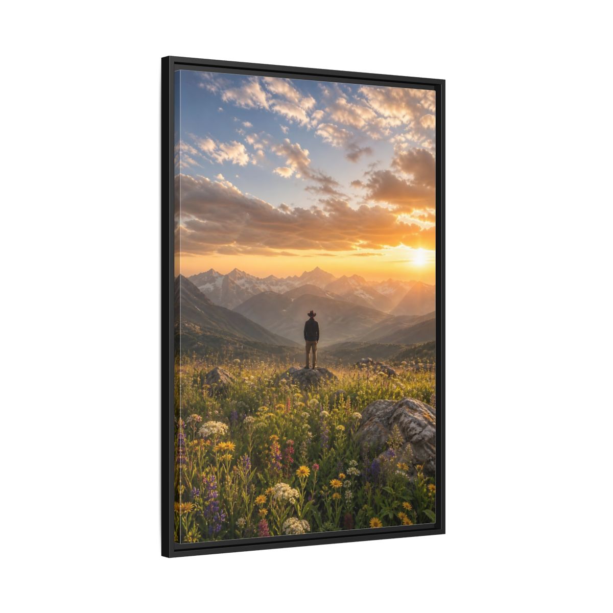 Side Mockup 13. Nature Mountain Vista Sunset Mountain Landscape shown as stretched canvas wall art