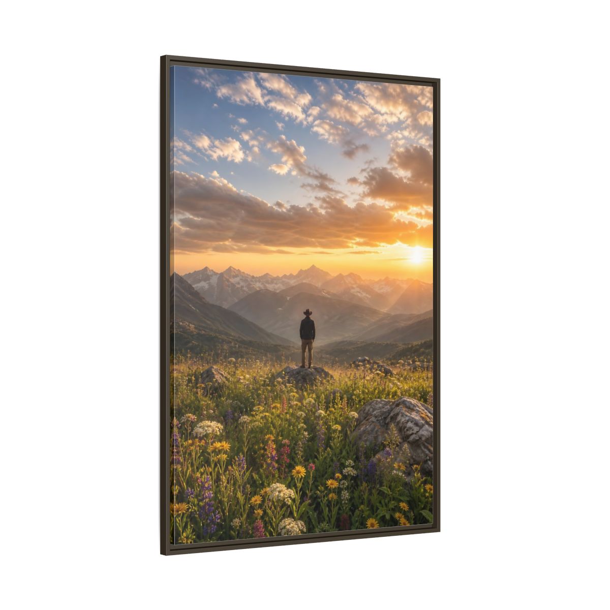 Side Mockup 8. Nature Mountain Vista Sunset Mountain Landscape shown as stretched canvas wall art