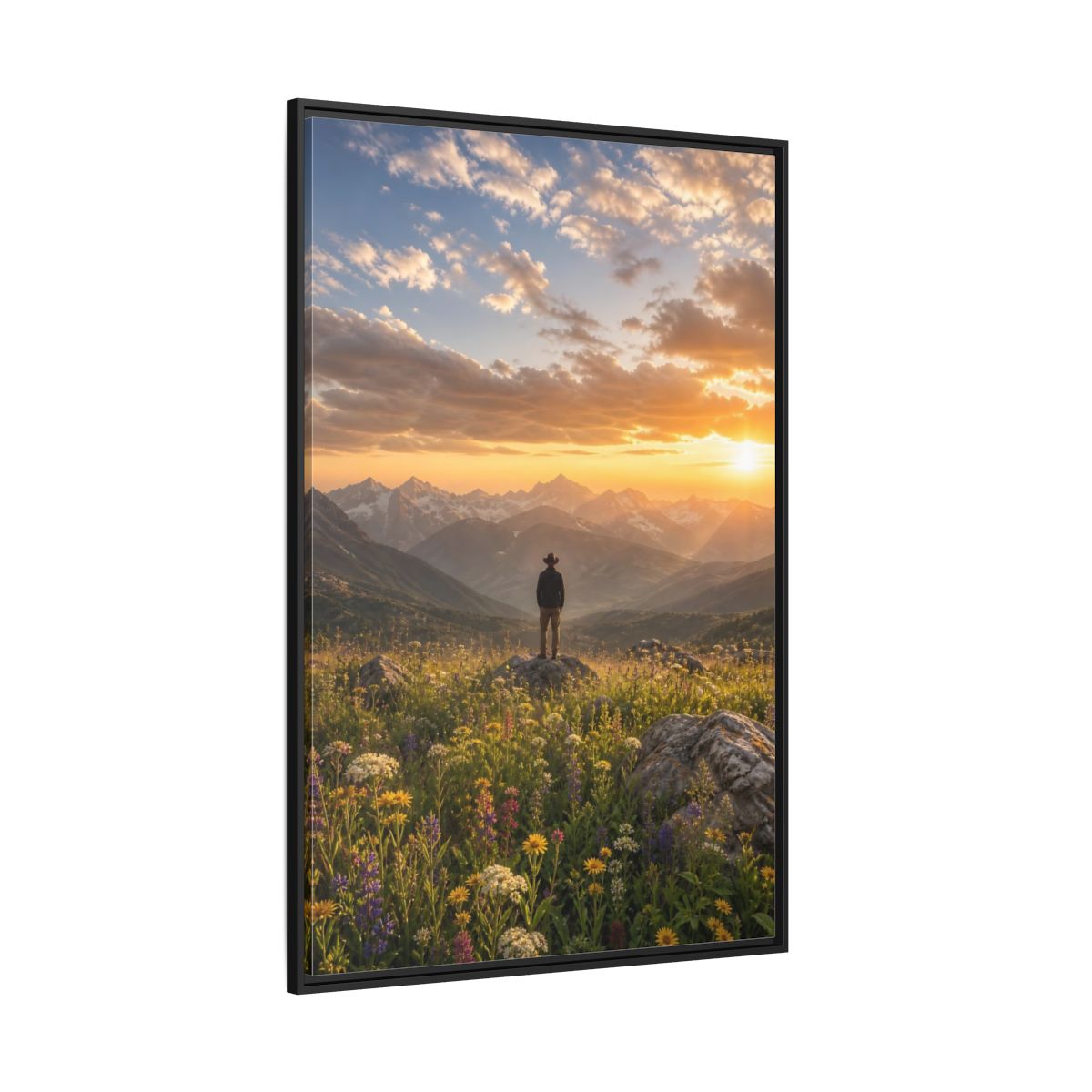 Side Mockup 12. Nature Mountain Vista Sunset Mountain Landscape shown as stretched canvas wall art