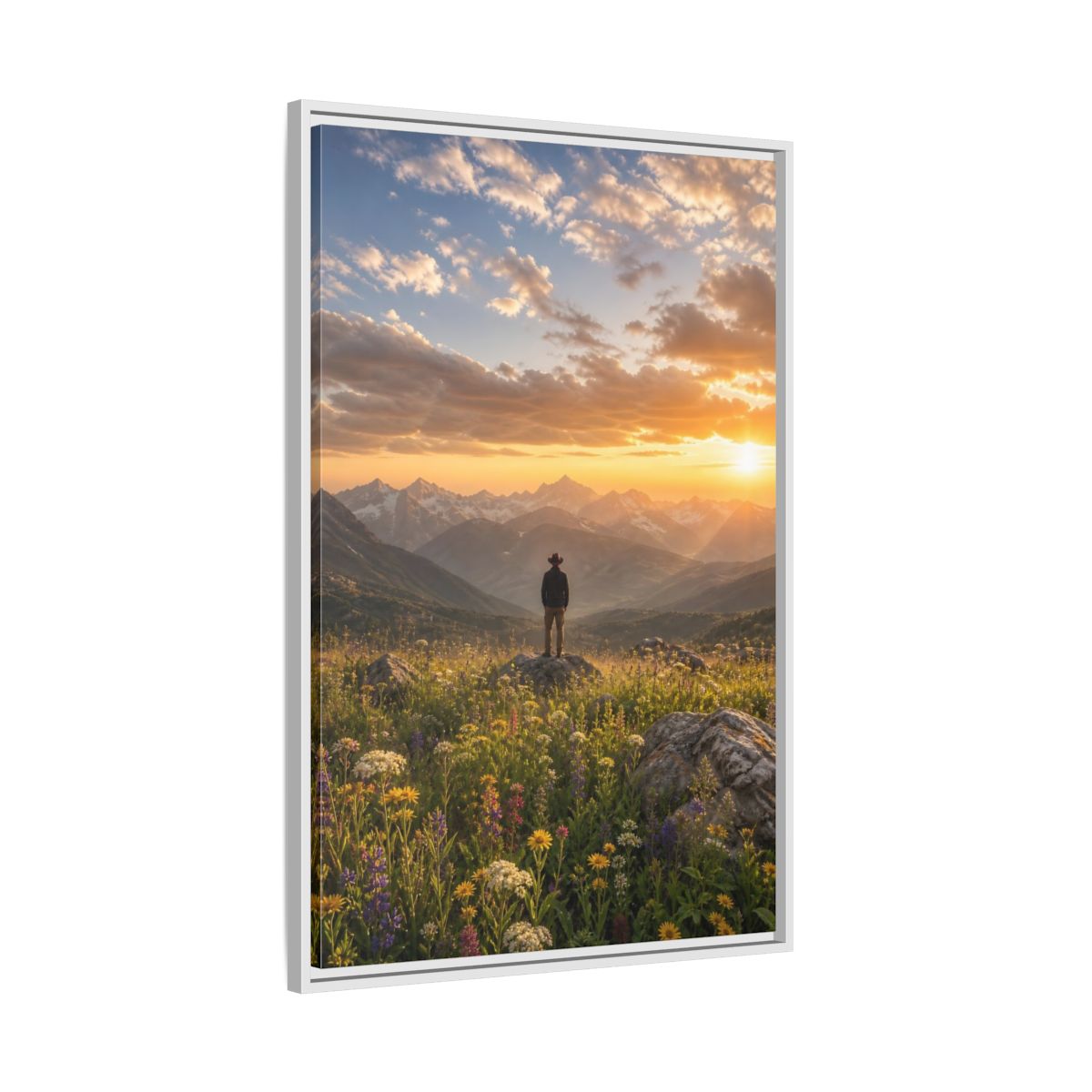 Side Mockup 9. Nature Mountain Vista Sunset Mountain Landscape shown as stretched canvas wall art