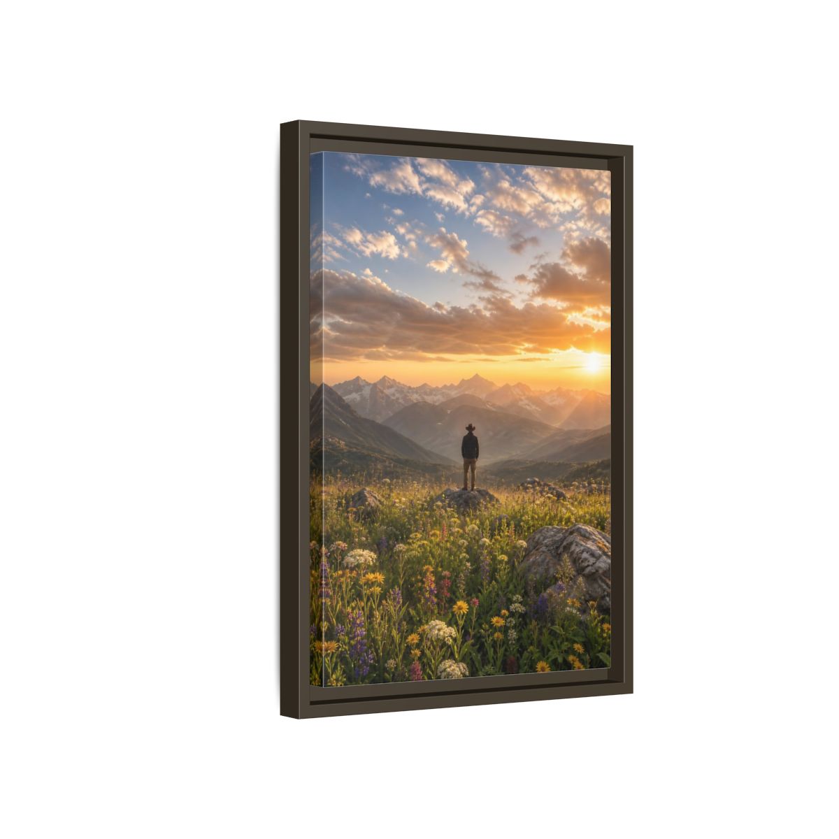 Side Mockup 5. Nature Mountain Vista Sunset Mountain Landscape shown as stretched canvas wall art