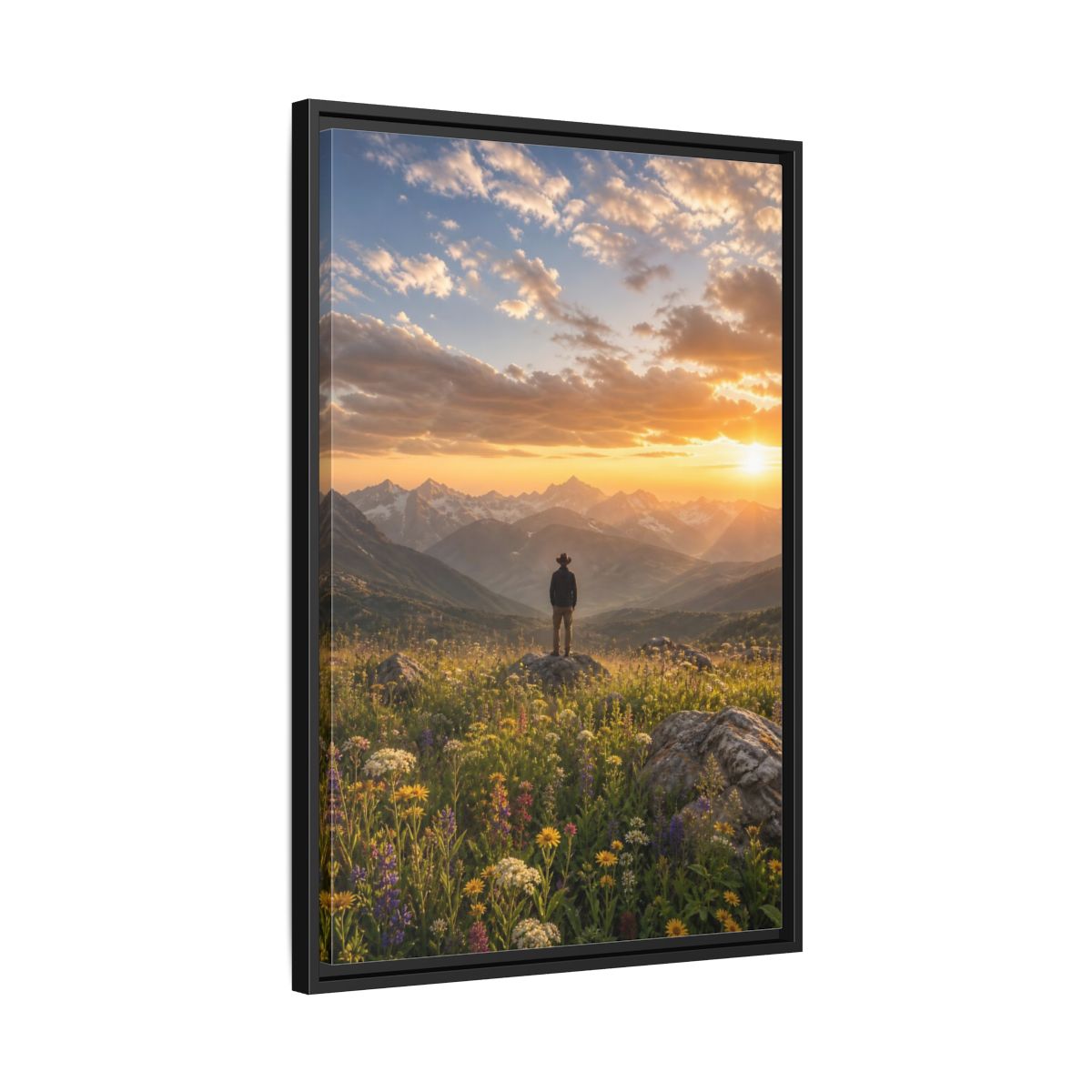 Side Mockup 14. Nature Mountain Vista Sunset Mountain Landscape shown as stretched canvas wall art