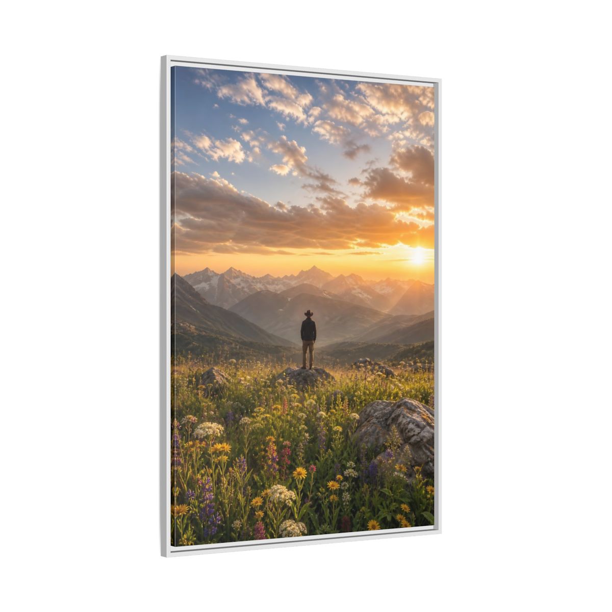 Side Mockup 7. Nature Mountain Vista Sunset Mountain Landscape shown as stretched canvas wall art
