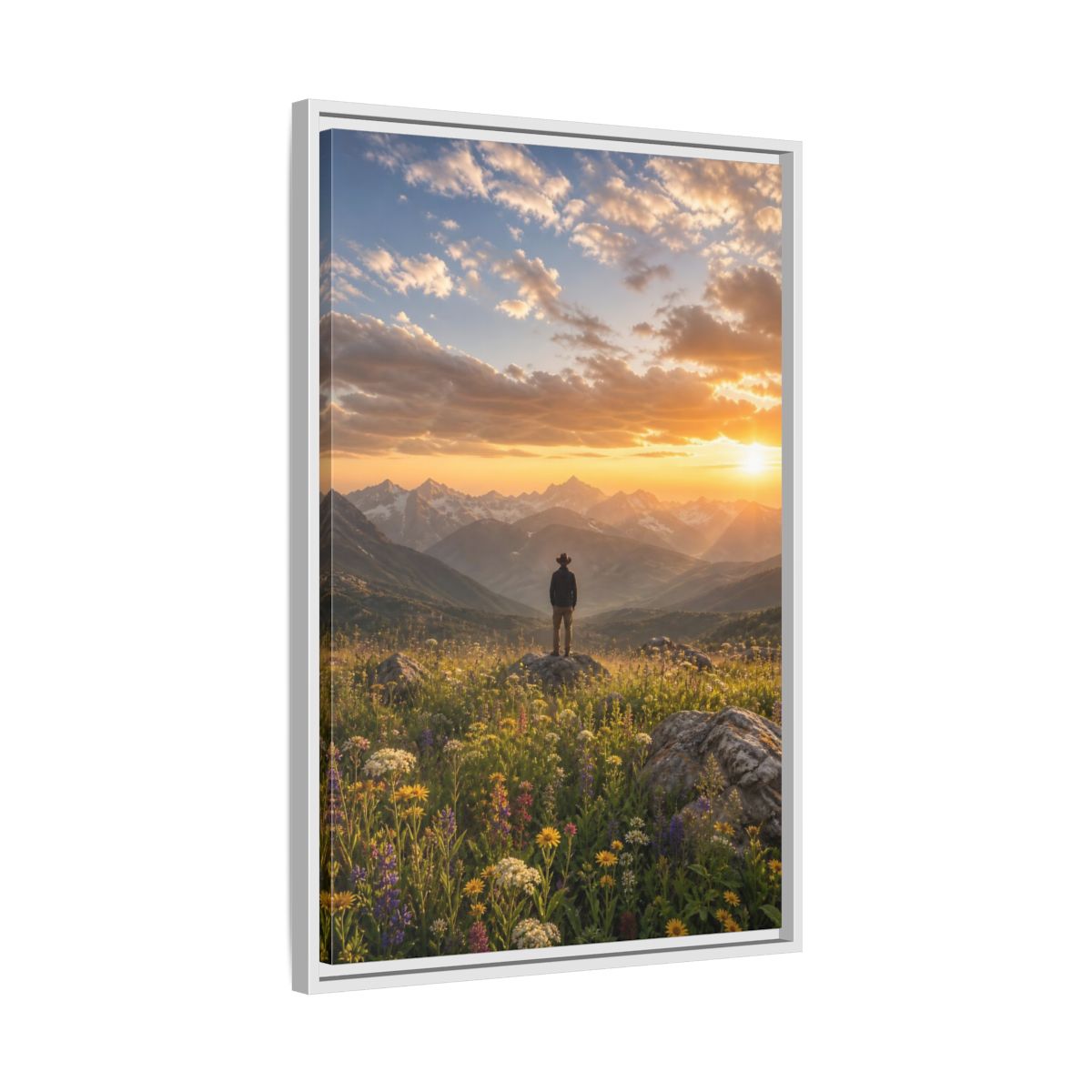 Side Mockup 10. Nature Mountain Vista Sunset Mountain Landscape shown as stretched canvas wall art