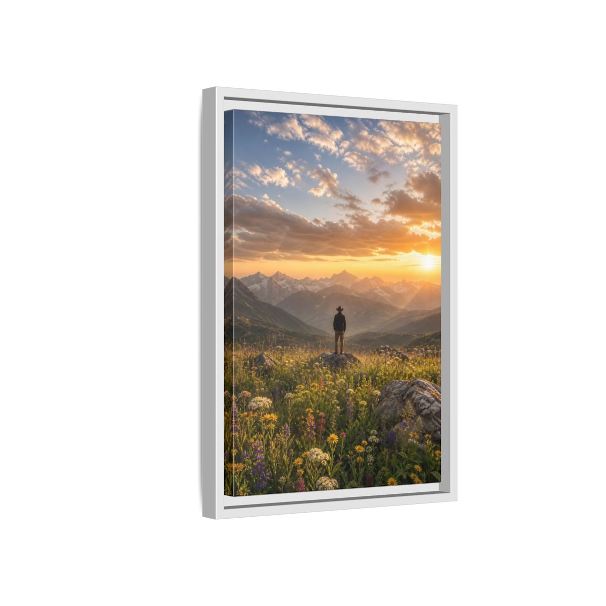 Side Mockup 4. Nature Mountain Vista Sunset Mountain Landscape shown as stretched canvas wall art
