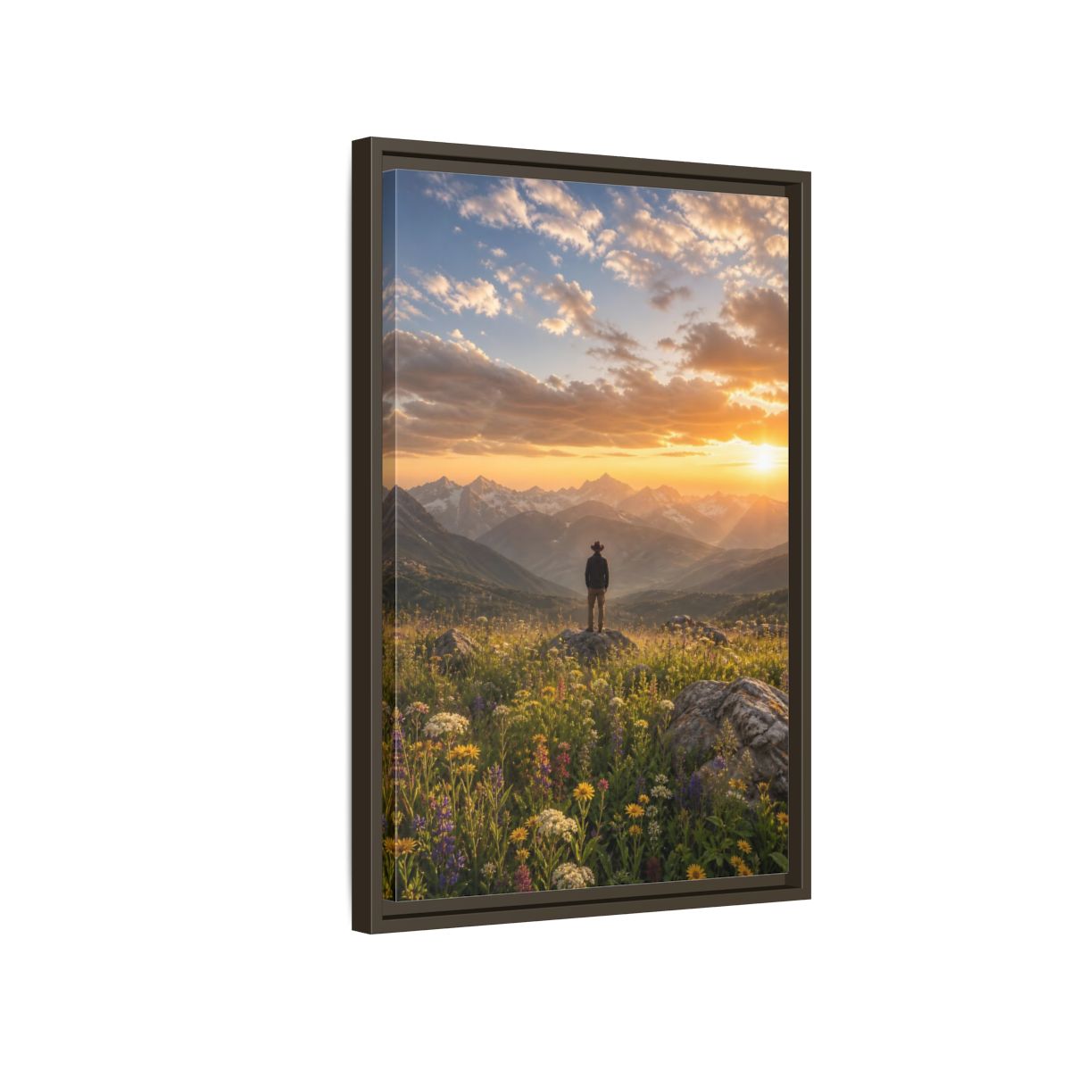 Side Mockup 2. Nature Mountain Vista Sunset Mountain Landscape shown as stretched canvas wall art