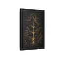 Side Mockup 6. Nature Mountain Waterfall Gold And Black Landscape shown as stretched canvas wall art
