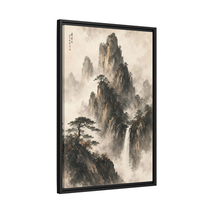 Side Mockup 14. Nature Mountain Waterfall Ink Wash Landscape shown as stretched canvas wall art