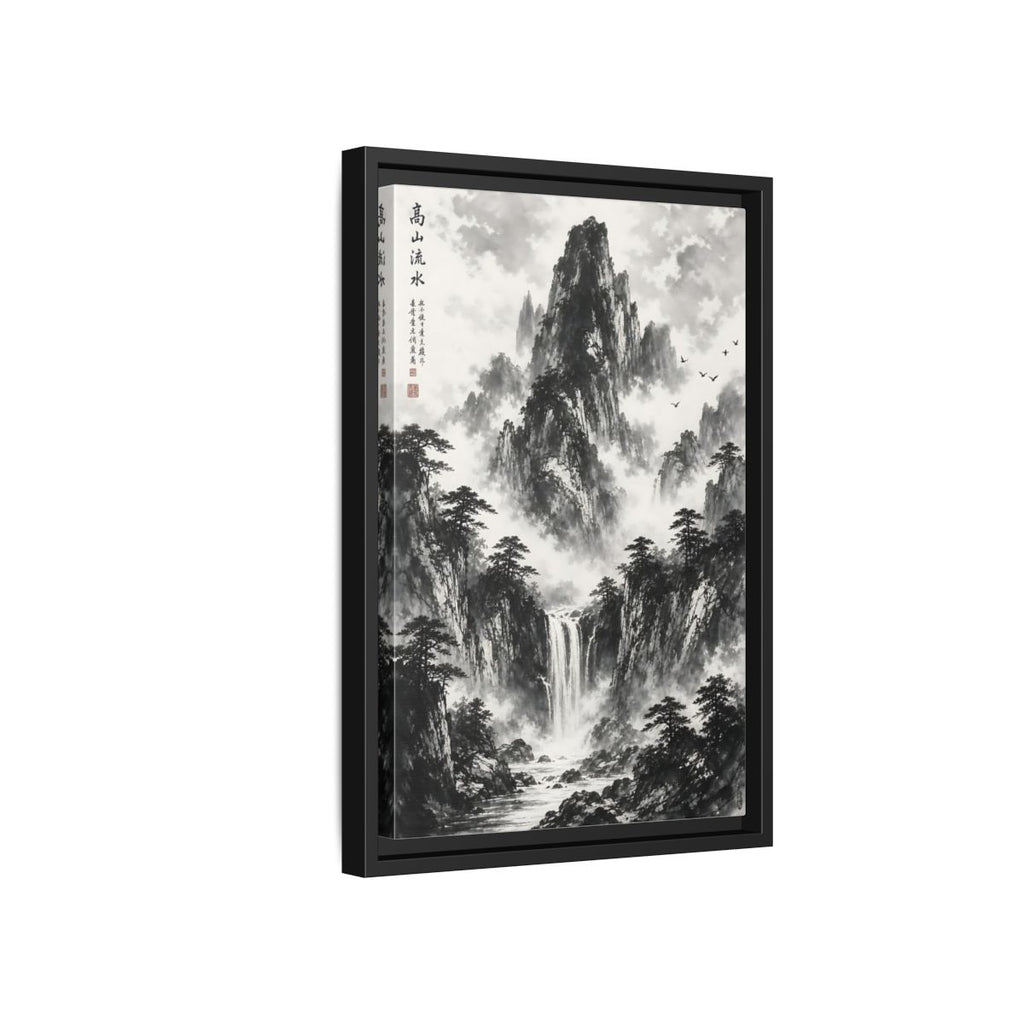 Side Mockup 6. Nature Mountain Waterfall Monochrome Mountain shown as stretched canvas wall art