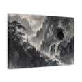 Side Mockup 4. Nature Mountain Waterfall Monochrome Landscape shown as stretched canvas wall art