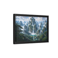 Side Mockup 6. Nature Mountain Waterfalls Green Mountain Waterfall shown as stretched canvas wall art