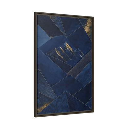 Main Mockup. Nature Mountains Blue And Gold shown as stretched canvas wall art