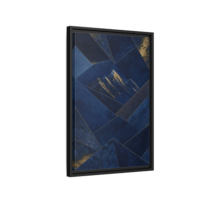 Side Mockup 3. Nature Mountains Blue And Gold shown as stretched canvas wall art