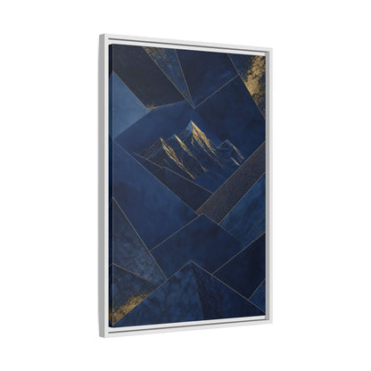 Side Mockup 10. Nature Mountains Blue And Gold shown as stretched canvas wall art