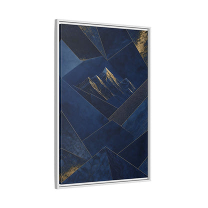 Side Mockup 9. Nature Mountains Blue And Gold shown as stretched canvas wall art