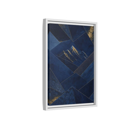 Side Mockup 4. Nature Mountains Blue And Gold shown as stretched canvas wall art