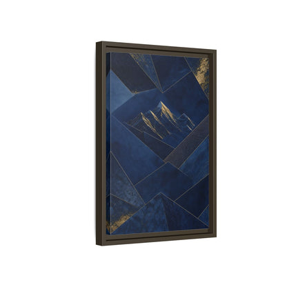 Side Mockup 5. Nature Mountains Blue And Gold shown as stretched canvas wall art