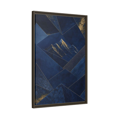 Side Mockup 11. Nature Mountains Blue And Gold shown as stretched canvas wall art