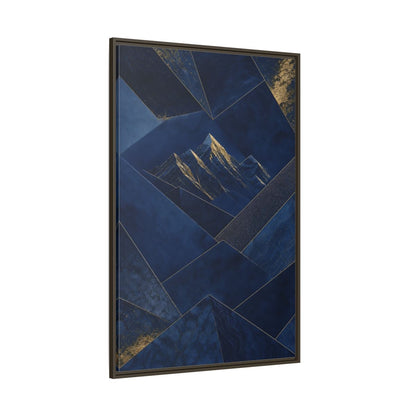 Side Mockup 8. Nature Mountains Blue And Gold shown as stretched canvas wall art