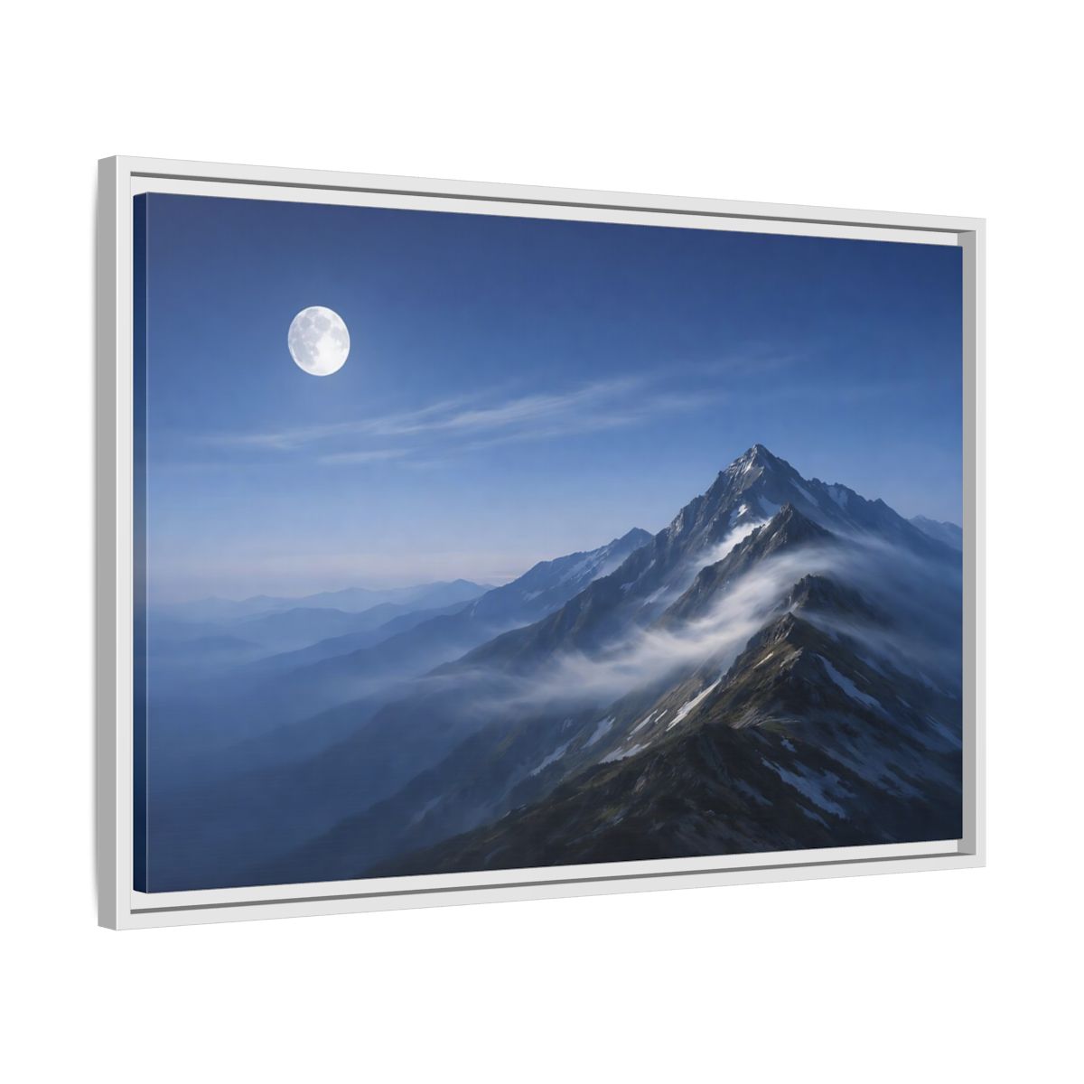 Side Mockup 10. Nature Mountains Blue Mountain shown as stretched canvas wall art