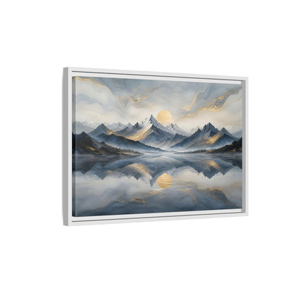 Side Mockup 1. Nature Mountains Blue Gold Landscape shown as stretched canvas wall art