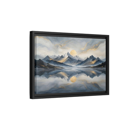 Side Mockup 6. Nature Mountains Blue Gold Landscape shown as stretched canvas wall art