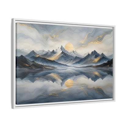 Side Mockup 10. Nature Mountains Blue Gold Landscape shown as stretched canvas wall art