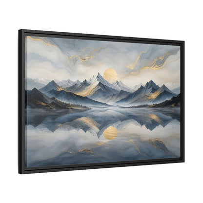 Side Mockup 14. Nature Mountains Blue Gold Landscape shown as stretched canvas wall art