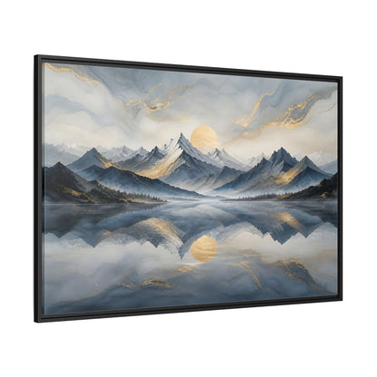 Side Mockup 12. Nature Mountains Blue Gold Landscape shown as stretched canvas wall art
