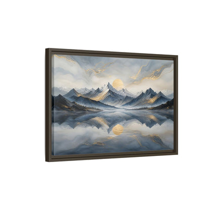 Side Mockup 2. Nature Mountains Blue Gold Landscape shown as stretched canvas wall art