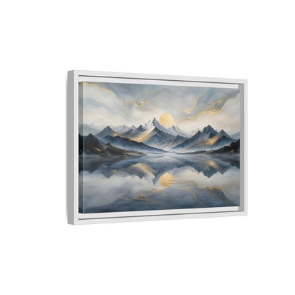 Side Mockup 4. Nature Mountains Blue Gold Landscape shown as stretched canvas wall art
