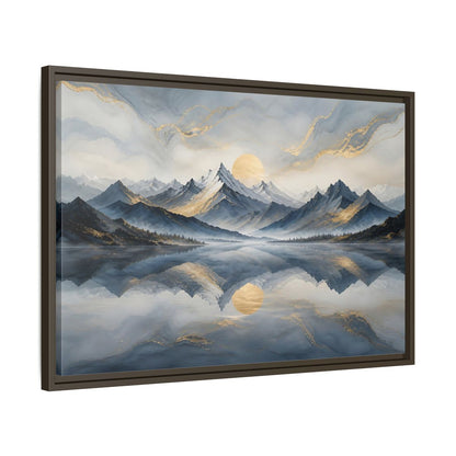 Side Mockup 11. Nature Mountains Blue Gold Landscape shown as stretched canvas wall art