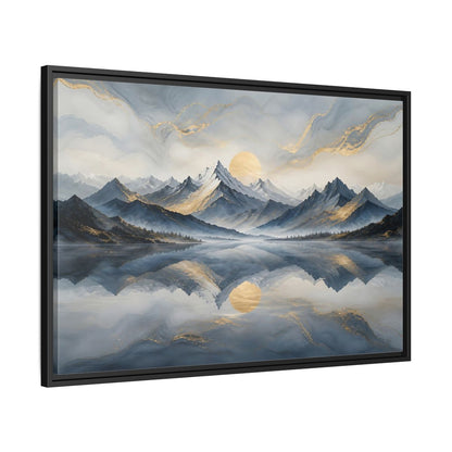 Side Mockup 13. Nature Mountains Blue Gold Landscape shown as stretched canvas wall art