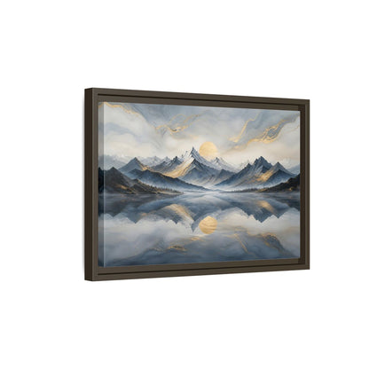Side Mockup 5. Nature Mountains Blue Gold Landscape shown as stretched canvas wall art