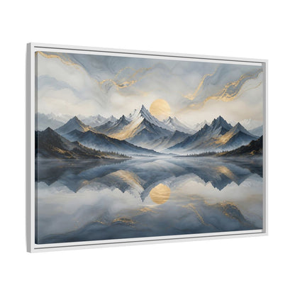 Side Mockup 9. Nature Mountains Blue Gold Landscape shown as stretched canvas wall art