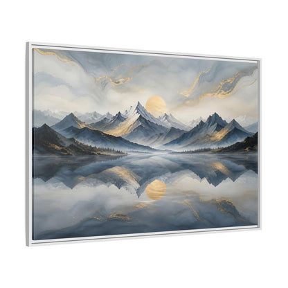 Side Mockup 7. Nature Mountains Blue Gold Landscape shown as stretched canvas wall art