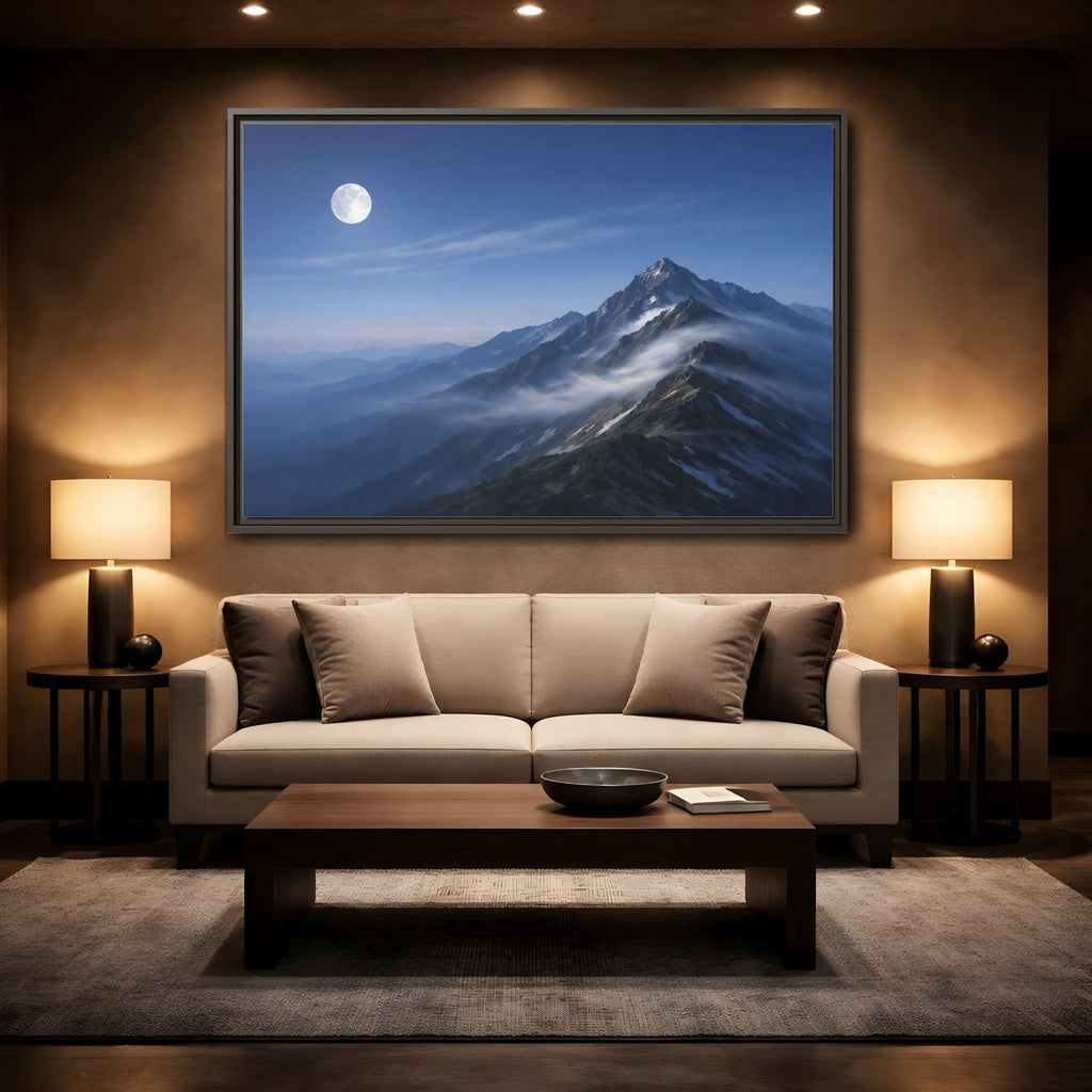 Mockup 2. Nature Mountains Blue Mountain shown as stretched canvas wall art