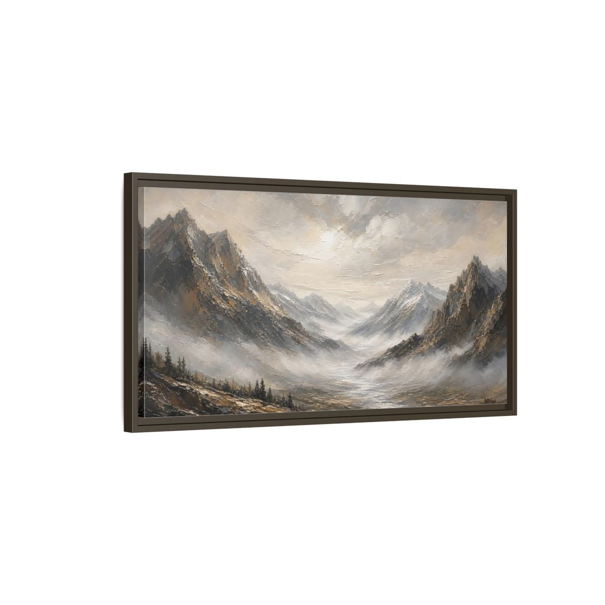 Main Mockup. Nature Mountains Brown And Grey shown as stretched canvas wall art