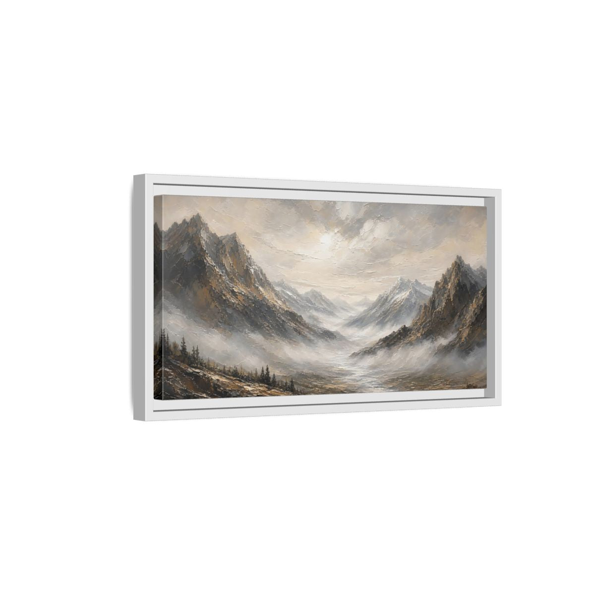 Side Mockup 6. Nature Mountains Brown And Grey shown as stretched canvas wall art