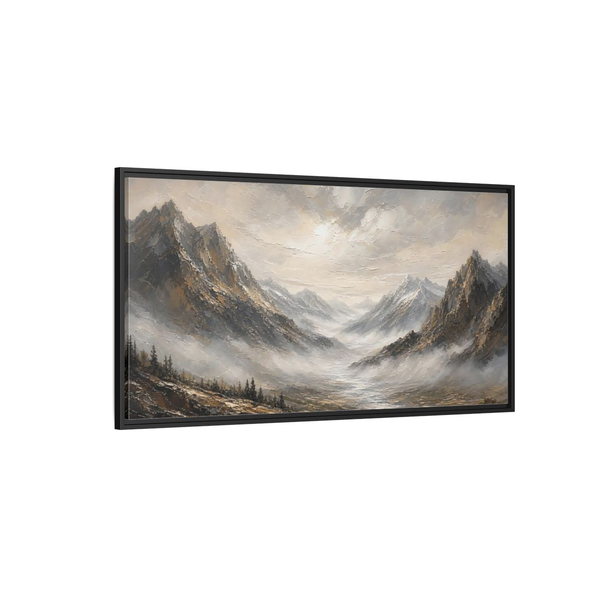 Side Mockup 5. Nature Mountains Brown And Grey shown as stretched canvas wall art